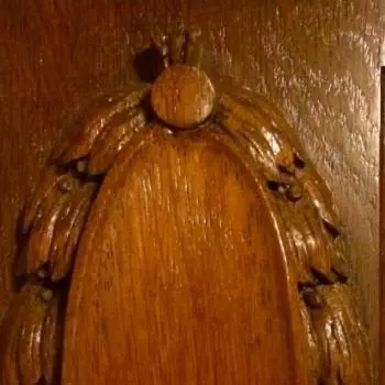 acercamiento de uno de los blasones del ropero frances Vitrina ( Art- Nouveau )